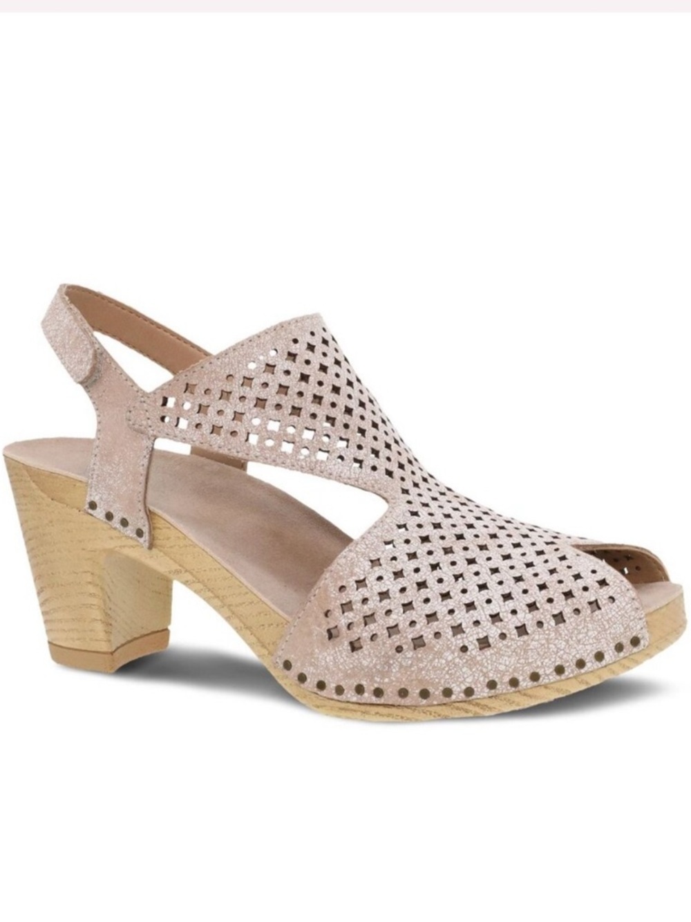 NEW Dansko Teagan Perforated Leather Peep Toe Heeled Sandals size 9.5-10 EU 40 - Picture 2 of 12